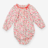 Bodysuit cotton LS floral bright pink