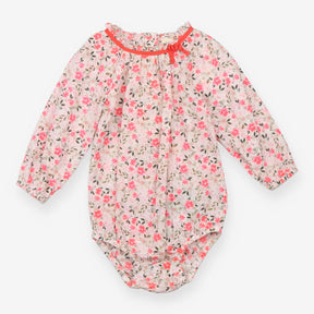 Bodysuit cotton LS floral bright pink