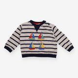 Sweater jersey navy and grey striped sailboats