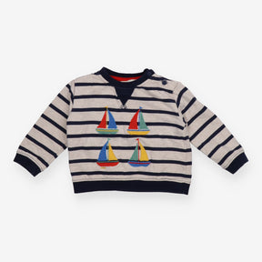 Sweater jersey navy and grey striped sailboats