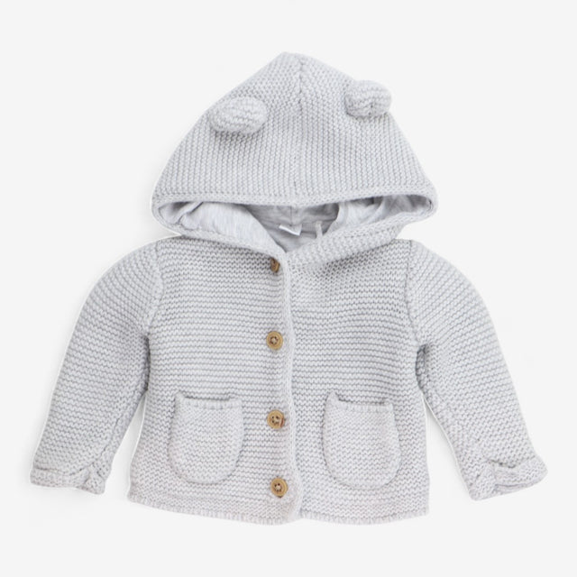 Grey Knit Hood Cardigan with Pockets