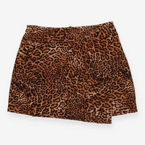 Leopard Print Mini Cord Wrap Skirt