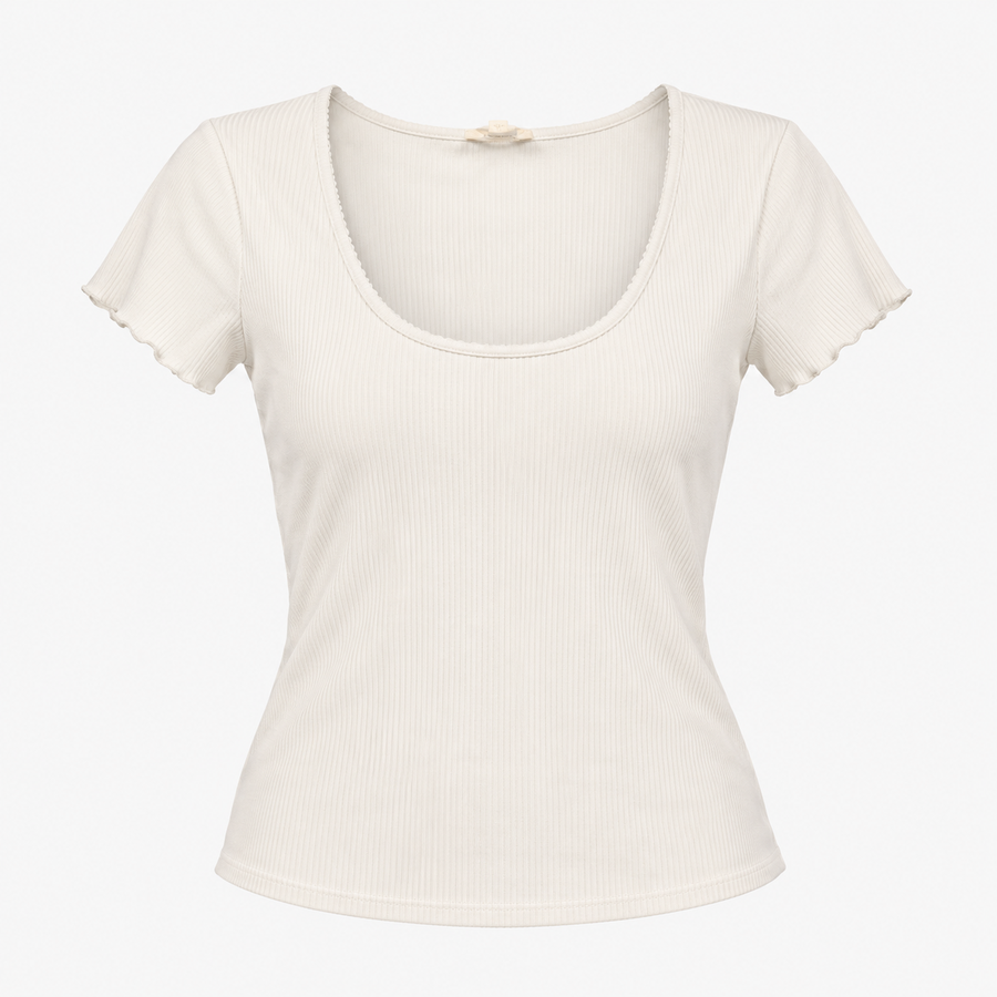 Top Ivory Ribbed TENCEL™ Scoop Neck Short Sleeve
