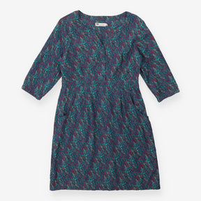 Floral Corduroy Shirt Dress Grandad Collared Butto