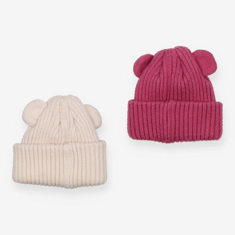 Baby Beanie with Ears Pink and White 2-Pack