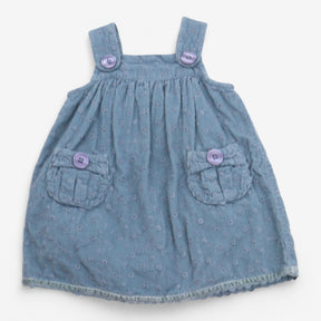 Dress Blue Cord Embroidery Anglaise