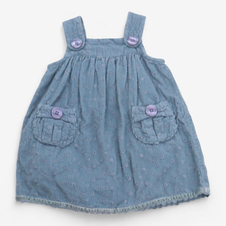 Dress Blue Cord Embroidery Anglaise