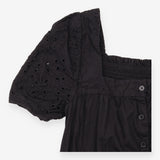 Midi Tiered Dress Broderie Square Neck Black