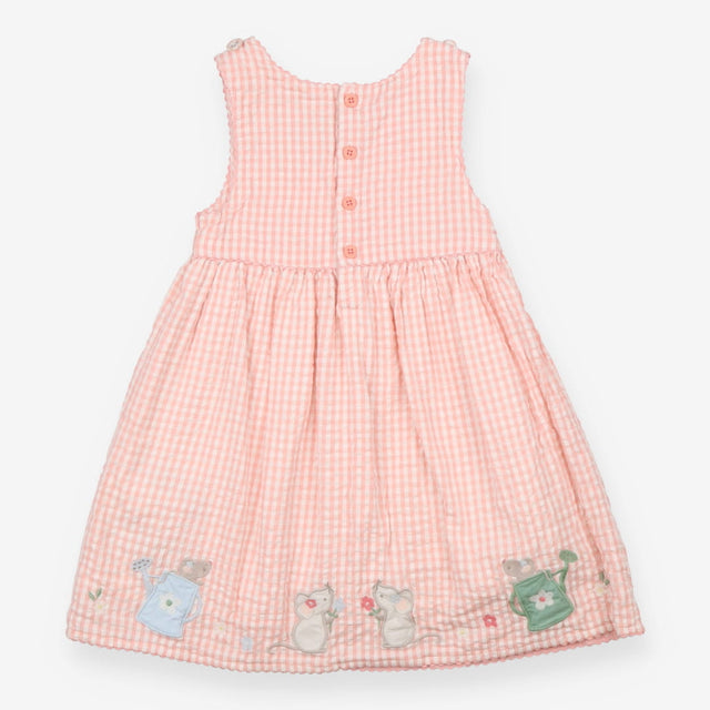 Summer Dress Pink and White Checks and Mice, Flowe