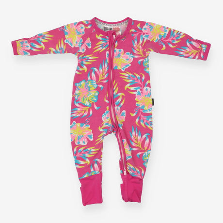 Sleepsuit hot pink exotic flowers zip