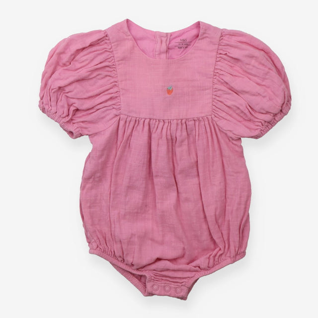 Romper Pink Frill Strawberry Applique