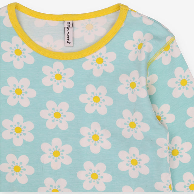 Dress jersey long sleeve blue daisies
