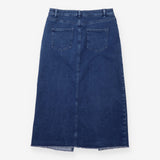 Midi Denim Skirt Front Split Raw Hem Eco Denim Dar