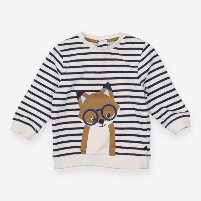 Blue and white striped sweater with fox