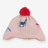 Winter hat pink bobble with unicorns print 