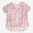Blouse Ivory Burgundy Geometric Print Short Sleeve