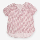 Blouse Ivory Burgundy Geometric Print Short Sleeve