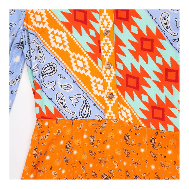 Dress Multicolour Patchwork Paisley Print Collared