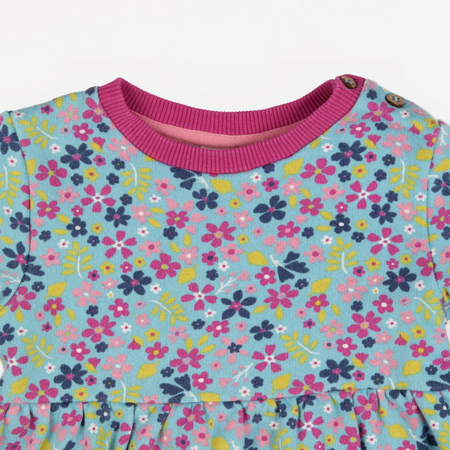 Blue Flowers Dress Purple Lining 