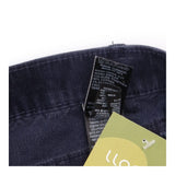 Navy Blue Fine Corduroy Leather Trim Straight Leg 