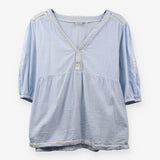 Tunic Blue Stripe Seersucker Embroidered Sleeves M