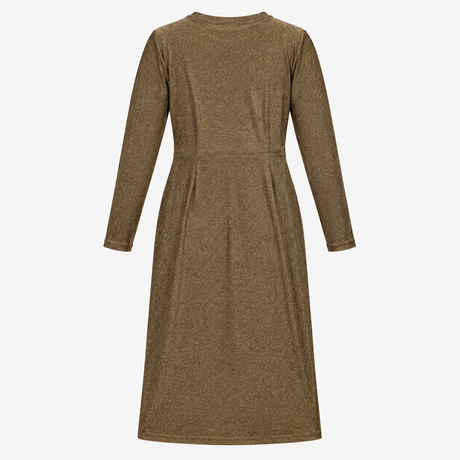 Midi Dress Gold Metallic Ruched Long Sleeve Bodyco