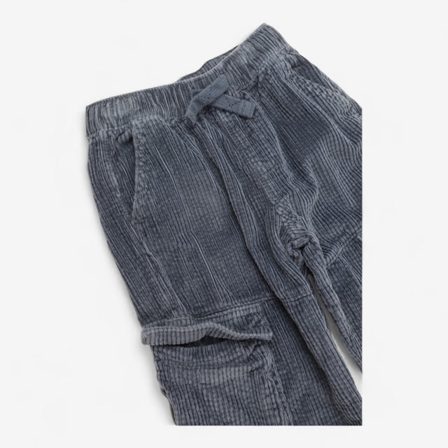 Navy Velour Ribbed Cargo Trouser