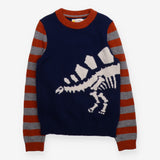 Knit sweater striped sleeves dino skeleton