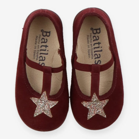 Batilas Burgundy Slip On's with Sparkle Star
