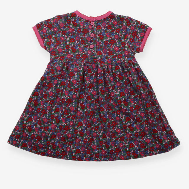 Dress SS jersey pink red floral pink edging pocket