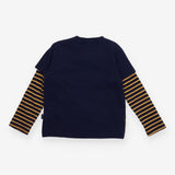 T-Shirt Long Sleeve Navy Stripe Animal Letters