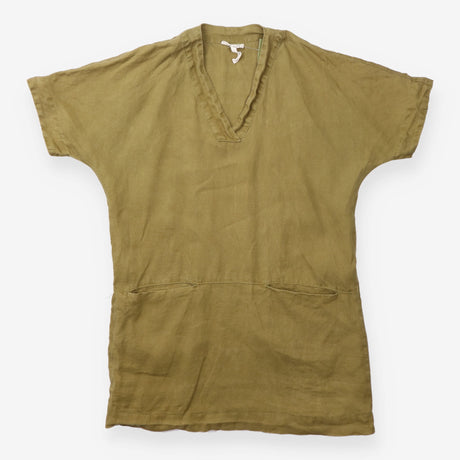 Tunic Dress Khaki Green V Neck Short Sleeve Front 