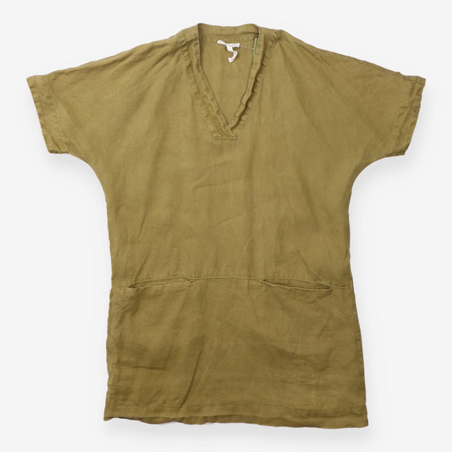 Tunic Dress Khaki Green V Neck Short Sleeve Front 