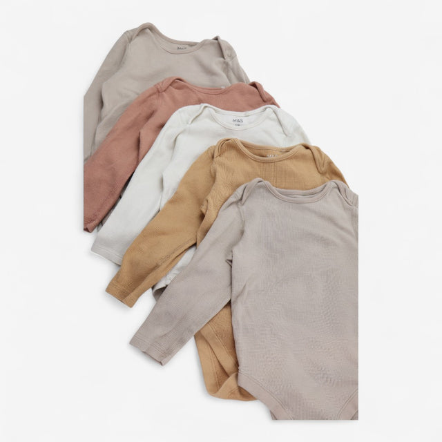 Bodysuits 5pck Waffle Long Sleeve