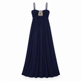 Maxi Dress Navy Blue Embellished Ruched Strappy