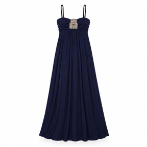 Maxi Dress Navy Blue Embellished Ruched Strappy