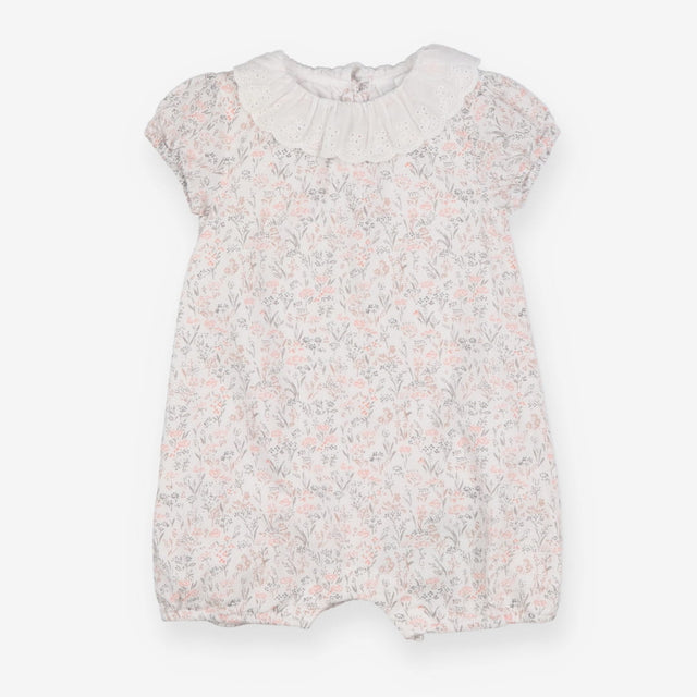 Romper White with Frill Collar And Flowers