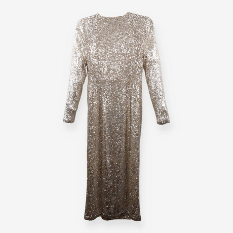 Silver Sequin Long Sleeve Wrap Maxi Dress Evening