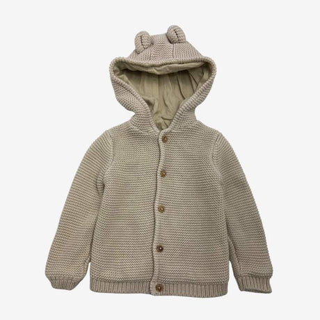 Beige Hoodie Knitted Cardigan