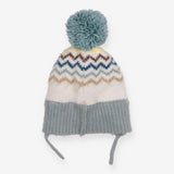 Bobble Hat Teal and White with Zig Zags