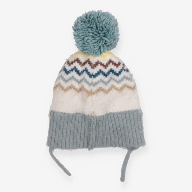 Bobble Hat Teal and White with Zig Zags