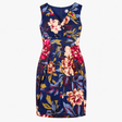 Midi Dress Navy Multicolour Floral Pleated V Neck