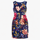 Midi Dress Navy Multicolour Floral Pleated V Neck