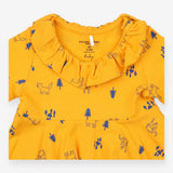 Dress yellow LS jersey navy cartoon trees animals