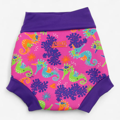 Swim Nappy Pink with Seahorses & Purple Trim