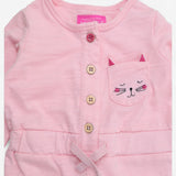 Long sleeve romper pink with cat pocket