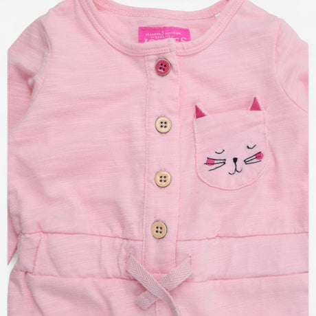 Long sleeve romper pink with cat pocket
