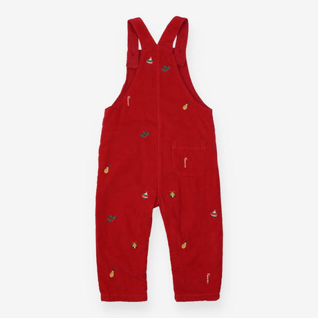 Dungarees red cord festive embroidery