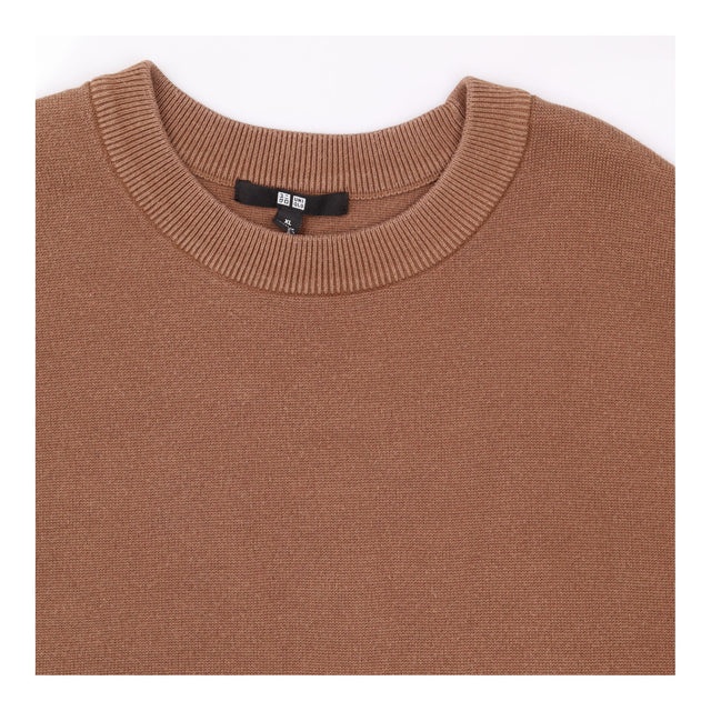 Brown Cropped Short Sleeve Sweater Relaxed Fit