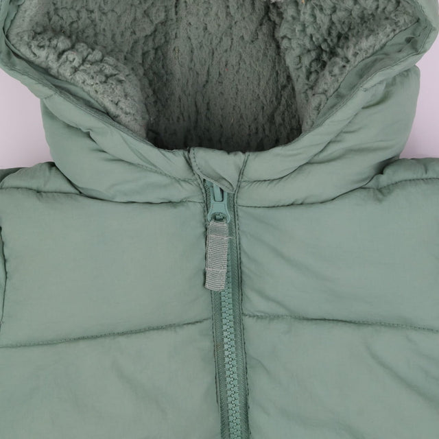 Coat sage green puffer fleece hood